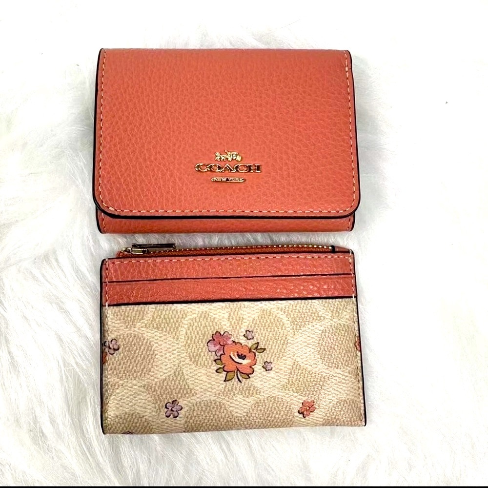 Coach Coral and Beige Floral Wallet